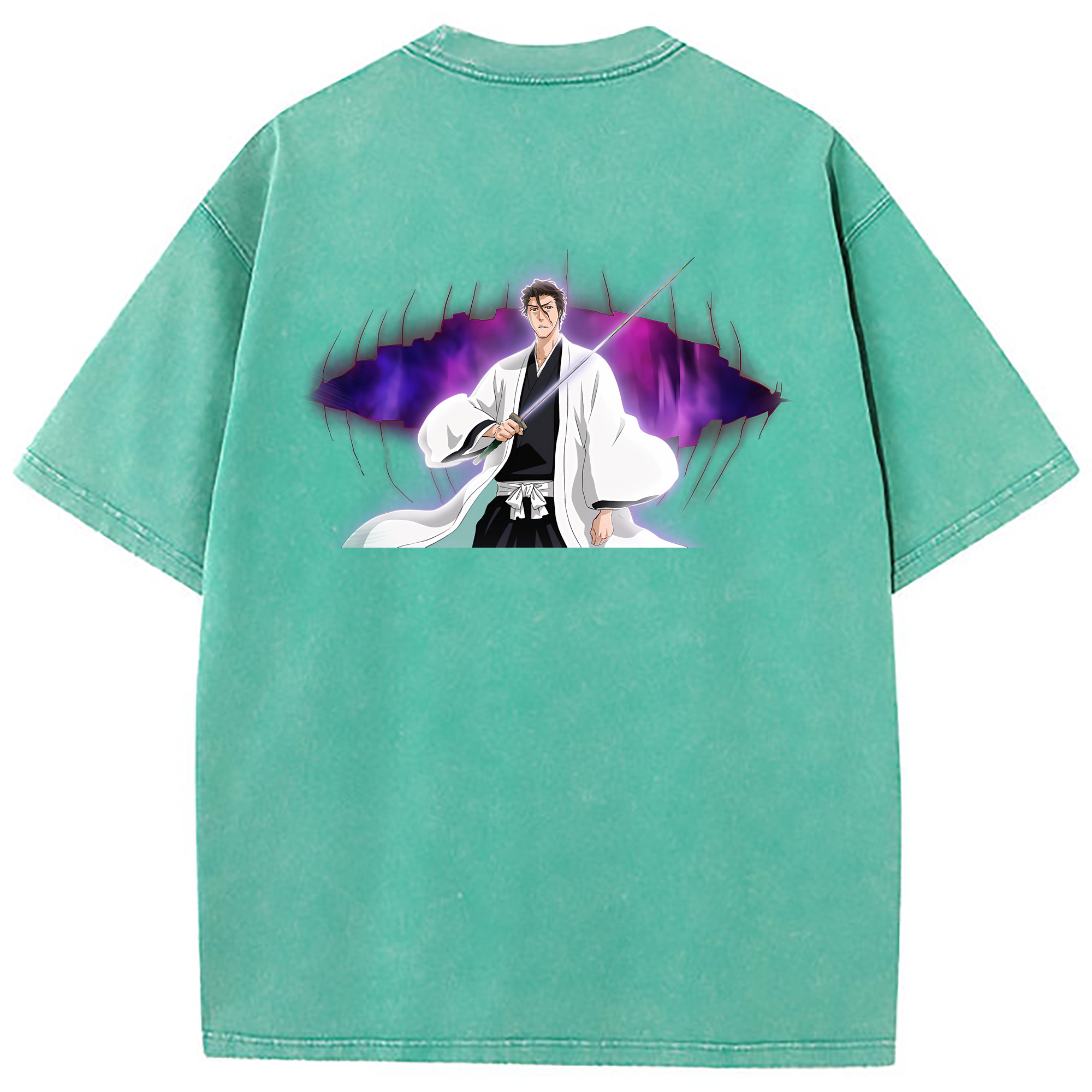 （画像用） ブリーチ 藍染 惣右介（あいぜん そうすけ） BLEACH Aizen Sousuke 綿100% ヴィンテージ風 半袖Tシャツ（背面プリント）